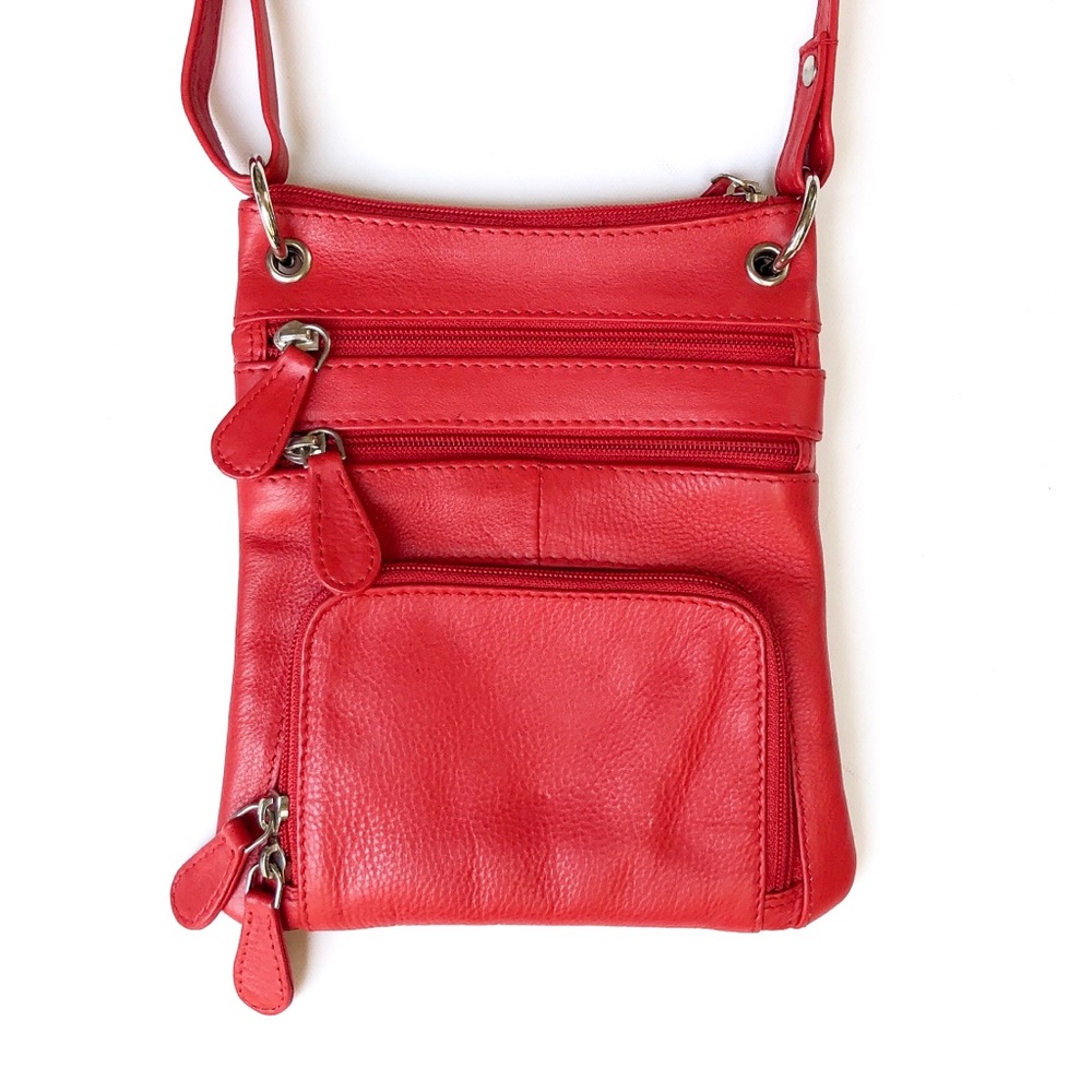 Chic Red Leather Crossbody Bag
